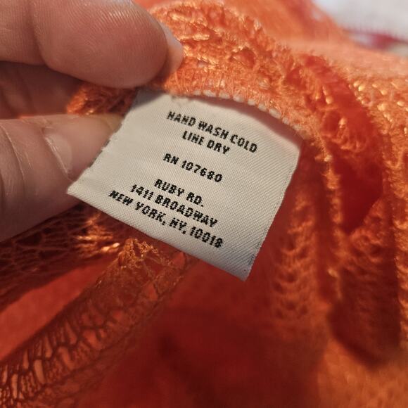 Ruby Rd Medium Orange Sparkly Top Mesh Weave Open Knit Open Cardigan Shawl - Picture 8 of 10